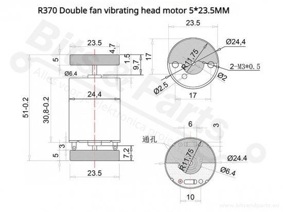 Vibration motor Type 370 6V 3000rpm double sector
